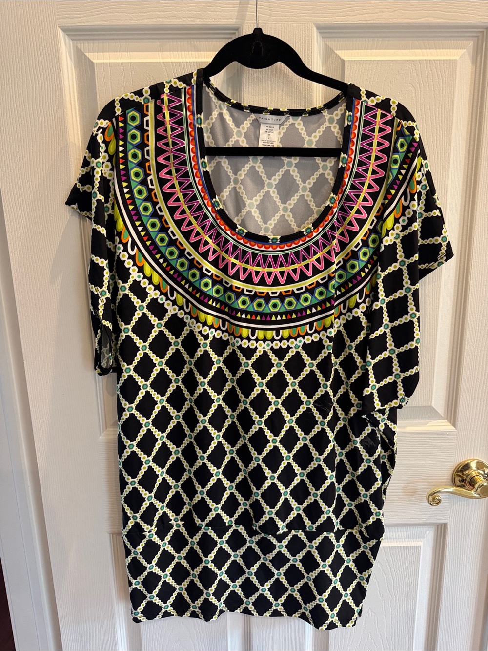 Trina Turk Colorful Coverup/Loungewear with Neon Geometric Yoke